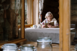 an old woman reading